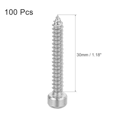 uxcell M4 Hex Socket Head Cap Self-Tapping Screw, 100Pcs M4x30mm 304 Stainless Steel, Hexagon Socket Head Tapping Screws, Hex Drive, Self Tapping Point - Silver - size: M4x30mm