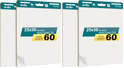 ViVin Sticky Easel Pad, 25 x 30 In Chart Paper, 30 Sheets/Pad, 2 Pads/Pack (Pack of 2) - size: Blank/ 4 Pack
