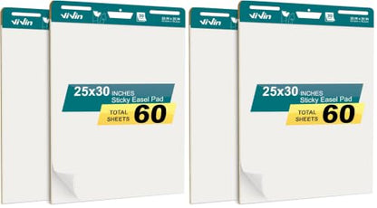 ViVin Sticky Easel Pad, 25 x 30 In Chart Paper, 30 Sheets/Pad, 2 Pads/Pack (Pack of 2) - size: Blank/ 4 Pack