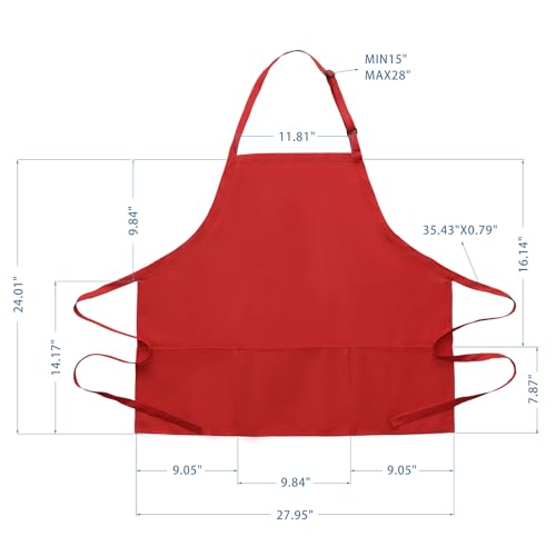 BOHARERS Kitchen Cooking Apron Unisex Adjustable chef apron with 3 pockets, 1 Pack Red - color: 01 Pack Red