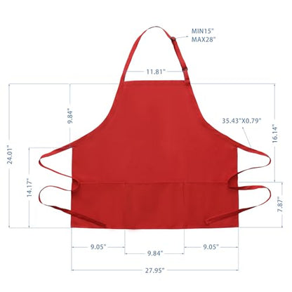 BOHARERS Kitchen Cooking Apron Unisex Adjustable chef apron with 3 pockets, 1 Pack Red - color: 01 Pack Red
