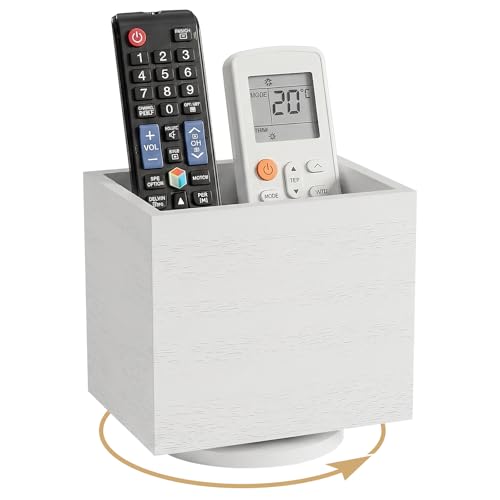 360° Rotating Remote Control Holder, Wooden TV Remote Holder for Table, Desk Organizer Caddy Media Storage Box for Living Room,Nightstand,Couch (White) - color: White-1slot