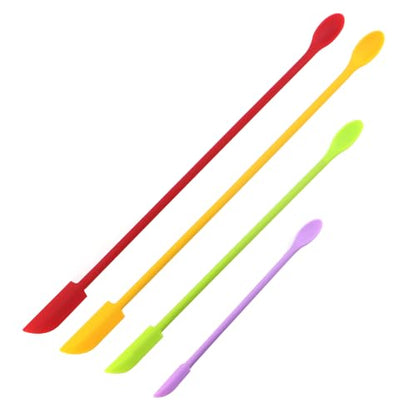 4PCS Mini Silicone Spatulas Multi Functional Small Kitchen Scrapers Cream Foundation Lotion Mixing Sticks Skincare Sample Scoops Reusable for Narrow Jars Jam Jar Scoops Colorful