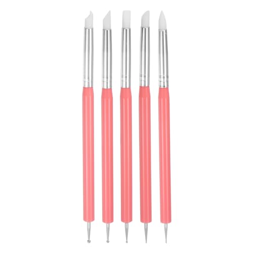 HARFINGTON 5 Pcs Silicone Clay Sculpting Tool Double-Ended Rubber Tip Pink - color: Pink