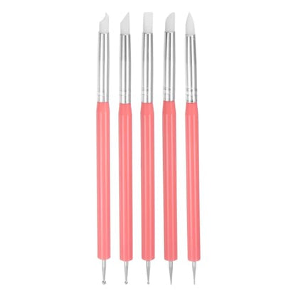 HARFINGTON 5 Pcs Silicone Clay Sculpting Tool Double-Ended Rubber Tip Pink - color: Pink