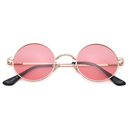 Pro Acme Small Round Polarized Sunglasses for Women Men Retro Metal Shades - color: C9 - Gold Frame/Transparent Pink Lens