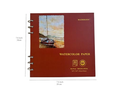 MAIMOUFIN Square Spiral Watercolor Sketchbook, 100% Cotton Hot Press