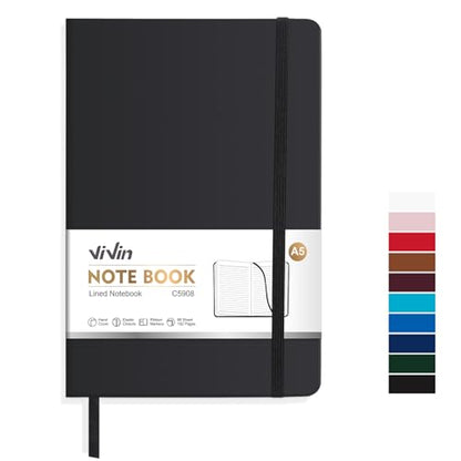 ViVin A5 Hardcover Lined Notebook,192 pg College Ruled 5.5x8.3 - color: Black, size: 1 Pack