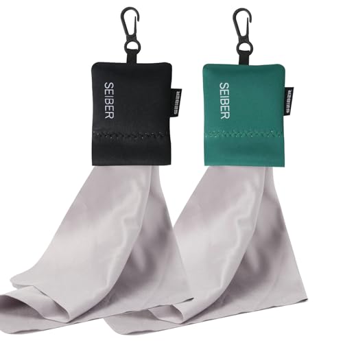 SEIBER Microfiber Eyeglass Cleaning Cloth for Glasses with Pouch, 2P, BKGRN - color: Black and Dark Green