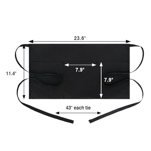 BOHARERS 4 Pack Waitress Apron With 3 Pockets-Black Server Aprons-Waiter Short Half Waist Servers Apron - color: A-4 Pack Black