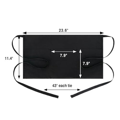 BOHARERS 4 Pack Waitress Apron With 3 Pockets-Black Server Aprons-Waiter Short Half Waist Servers Apron - color: A-4 Pack Black