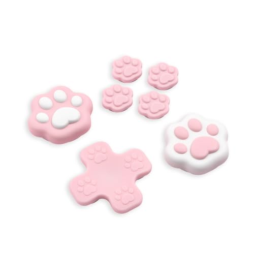 GeekShare Silicone Cross D-Pad Button Caps Set Joystick Cover, Cat Paw ABXY Key Button Thumb Grips Compatible with Switch 2 Game Console - Pink Cat - color: Pink Cat