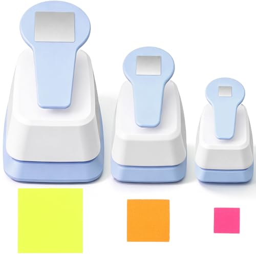 CHENGU 3 Pack Square Punch for Paper Craft, 1.5", 1", 0.6", Light Blue - color: Light Blue