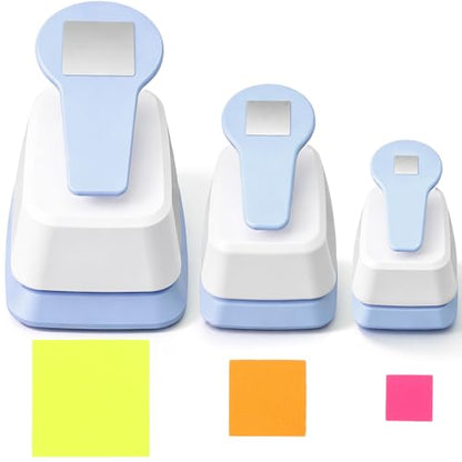 CHENGU 3 Pack Square Punch for Paper Craft, 1.5", 1", 0.6", Light Blue - color: Light Blue