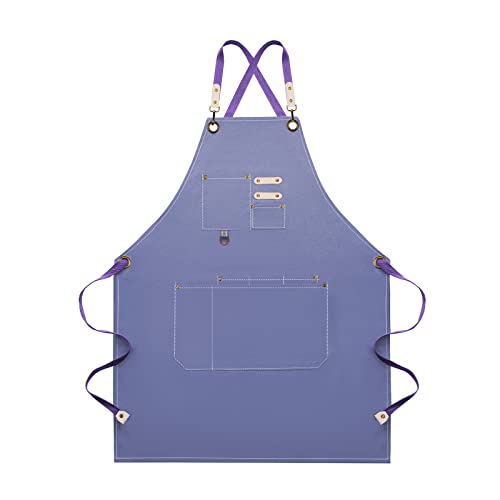 Dulabi Apron, Adjustable Chef Apron for Women and Men with Large Pockets, Cooking Kitchen Apron with Back Straps - color: Purple