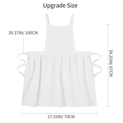 Pinknoke Cute Cotton Pinafore Aprons for Women with Pockets for Kitchen - color: White