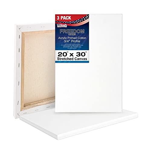 U.S. Art Supply 20"x30" Stretched Canvas for Painting, 3/4" Profile, 3-Pack - size: 20" x 30"