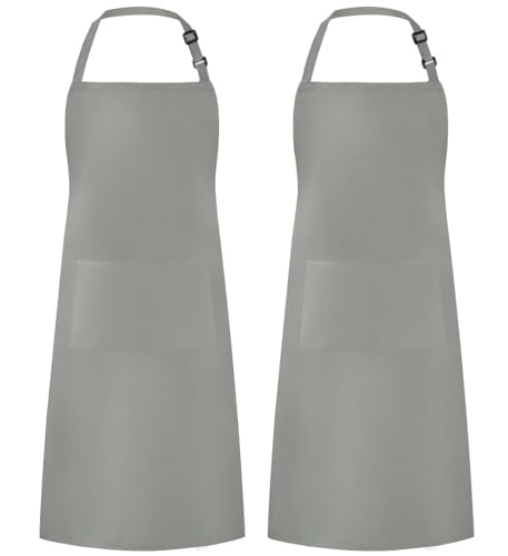 Syntus Apron for Men Women, Adjustable Cooking Kitchen Apron with 2 Pockets - color: Grey Light, style: 2 Polyester