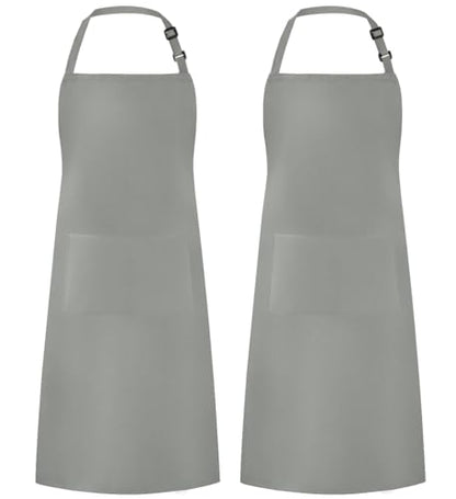 Syntus Apron for Men Women, Adjustable Cooking Kitchen Apron with 2 Pockets - color: Grey Light, style: 2 Polyester