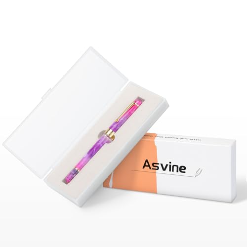 Asvine P20 Piston Fountain Pen, Stub Nib 1.1mm Calligraphy Art Drawing Gradual Purple Acrylic with Case Set - color: Gradual Purple, style: Stub Point