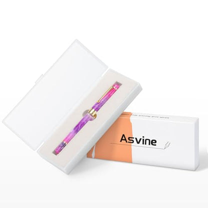 Asvine P20 Piston Fountain Pen, Stub Nib 1.1mm Calligraphy Art Drawing Gradual Purple Acrylic with Case Set - color: Gradual Purple, style: Stub Point