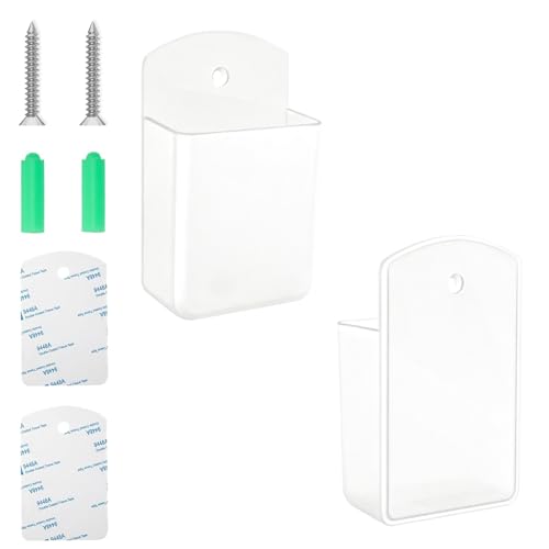 2Pcs Remote Holder Wall Mount, White Remote Control Holder for AC TV, Wall Mount Box Organizer with Self Adhesive and Screws for Home Office Storage - color: White