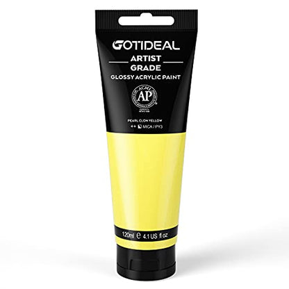 GOTIDEAL Metallic Acrylic Paint Pearl Clon Yellow Tubes(120ml, 4.1 oz) - color: Pearl Clon Yellow, style: Metallic