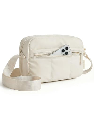 BAGSMART 2 in 1 Small Puffy Camera Sling Bag, Beige - color: Beige