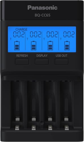 Panasonic BQ-CC65AKBBA Super Advanced eneloop pro and eneloop 4-Position Quick Charger with LCD Indicator Panel and USB Charging Port,Black,(Pack of 12) - size: (Pack of 12)