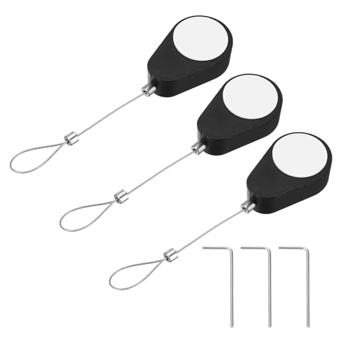 PATIKIL 3.3ft (1M) Retractable Remote Control Cable Tether 1.5N, 3PCS Remote Control Security Lanyard Lock Adjustable Locking Leash with Rope Locks for TV Phone Tablets Showroom, Black - color: Black