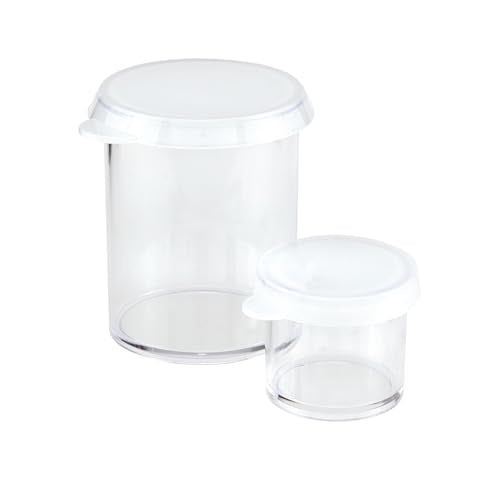 Creative Mark Assorted Pack of 14 Storage Cups - 8 Small 10 ml & 6 Large 45 ml Durable Clear Plastic Paint Containers with Lids for Artists, Students, Professionals