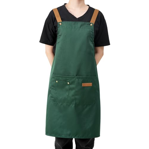 DILLMAN Art Aprons for Men Women H Back Straps Chef Apron with Pockets - color: Green