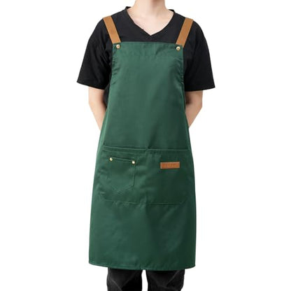 DILLMAN Art Aprons for Men Women H Back Straps Chef Apron with Pockets - color: Green