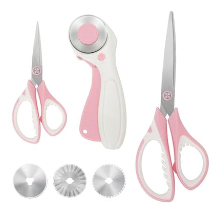 MAUFORE Pink Professional Sewing Scissors and Rotary Cutter with Blades Set - color: Pink
