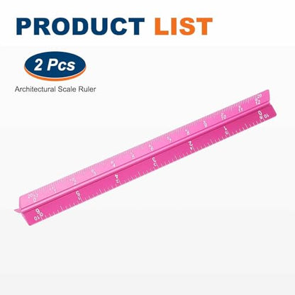 HARFINGTON 2 Pcs Architectural Scale Ruler, 7 Inch Standard Aluminum Alloy Architect Triangular Large Scale Laser-Etched Blueprint Drafting Ruler for Architects Engineers, Rose Red - color: Rose Red, size: 7 Inch