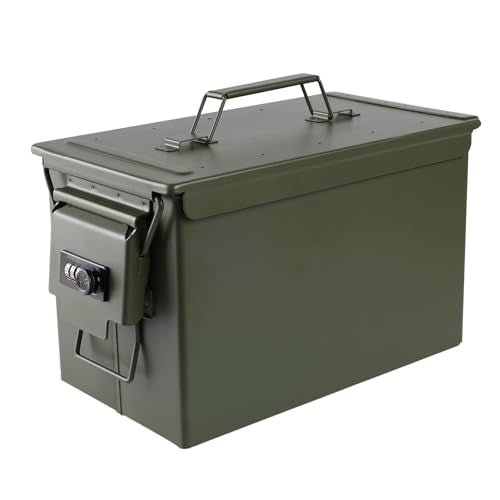 Ammo Can & Ammo Box, Fireproof & Waterproof Metal Storage Box - Perfect for Ammo, Lithium Batteries & RC Car Batteries (Square Lock, Green-12.8 * 7.4 * 6.1") - color: Green-12.8*7.4*6.1", style: Square Lock