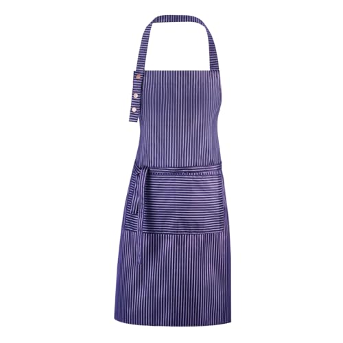 Adjustable Bib Apron Waterdrop Resistant with 2 Pockets Cooking Kitchen Aprons for Women Men Chef - color: Blue