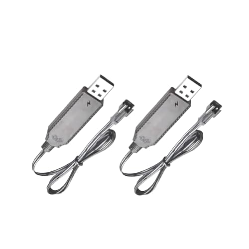 2-Pack 3.7V RC Car Battery Charger Cable with SM-2P Plug - Universal 3.7 Volt Battery Charger for RC Cars & Toy Boats