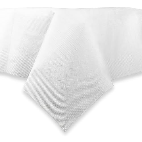 PARTY BARGAINS 5 Disposable Table Covers - 54" X 108", 3 Ply Paper & Plastic White Table Cover