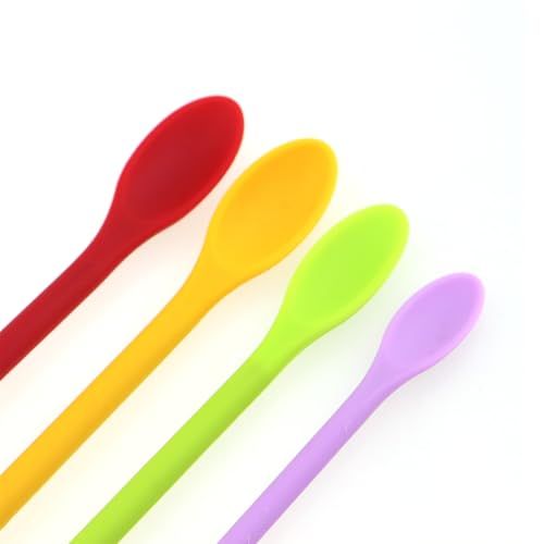 4PCS Mini Silicone Spatulas Multi Functional Small Kitchen Scrapers Cream Foundation Lotion Mixing Sticks Skincare Sample Scoops Reusable for Narrow Jars Jam Jar Scoops Colorful
