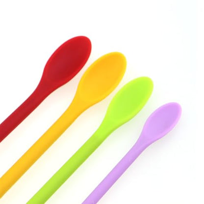 4PCS Mini Silicone Spatulas Multi Functional Small Kitchen Scrapers Cream Foundation Lotion Mixing Sticks Skincare Sample Scoops Reusable for Narrow Jars Jam Jar Scoops Colorful