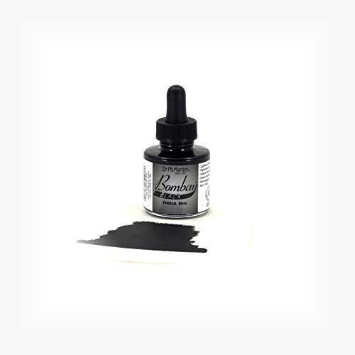 Dr. Ph. Martin's Bombay India Ink (7BY) Ink Bottle, 1.0 oz, Black, 1 Bottle