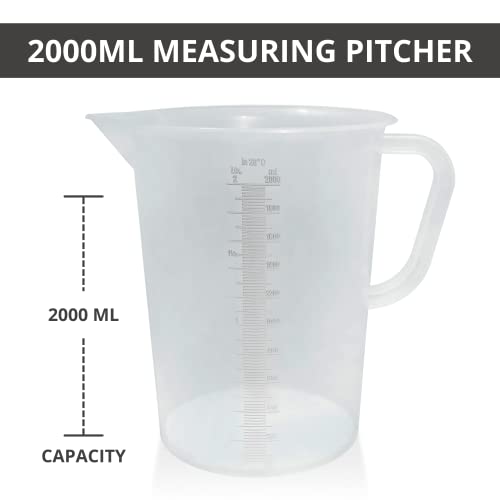 Plastic Graduated Measuring and Mixing Pitcher - 2000ml Plastic Graduated Measuring Pitcher - Large Cylinder Graduated Measuring Container with Handle and Pour Spout - 2 Liter - size: 2 Liter