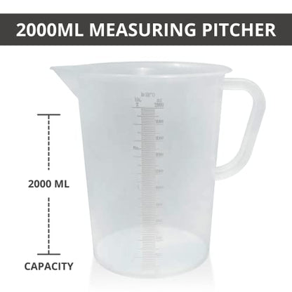 Plastic Graduated Measuring and Mixing Pitcher - 2000ml Plastic Graduated Measuring Pitcher - Large Cylinder Graduated Measuring Container with Handle and Pour Spout - 2 Liter - size: 2 Liter