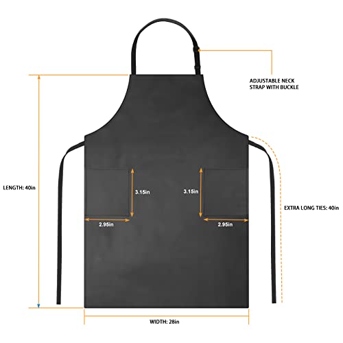 Waterproof Rubber Apron Adjustable Dishwasher Apron - Heavy Duty Work Apron - color: Black With 2 Pockets, size: 2 Pack