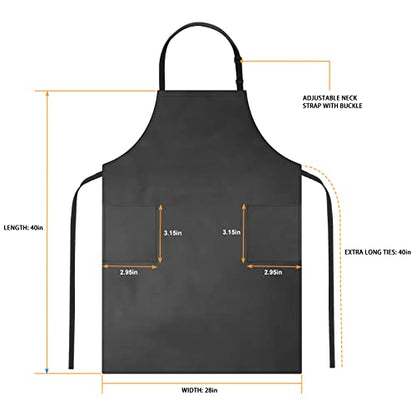 Waterproof Rubber Apron Adjustable Dishwasher Apron - Heavy Duty Work Apron - color: Black With 2 Pockets, size: 2 Pack