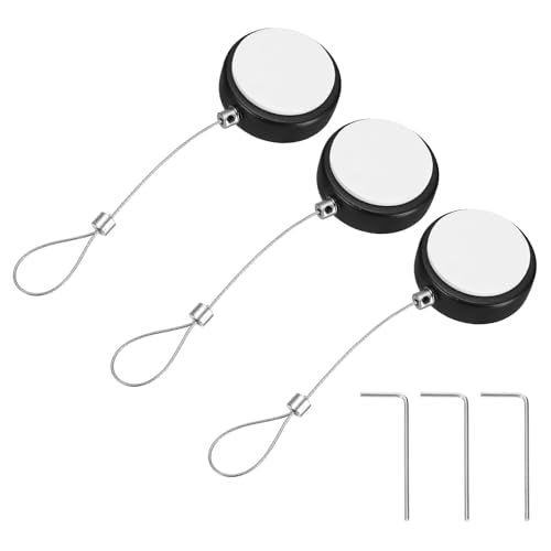 PATIKIL 3.3ft (1M) Retractable Remote Control Cable Tether 1.5N, 3PCS Remote Control Security Lanyard Lock Adjustable Locking Leash with Rope Locks for TVs Tablets Showroom, Black - color: Black, size: 3.3ft