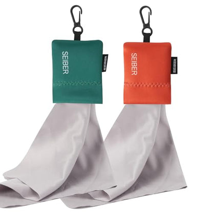 SEIBER Microfiber Eyeglass Cleaning Cloth, Orange & Green, 2 Pcs - color: Dark Green and Orange