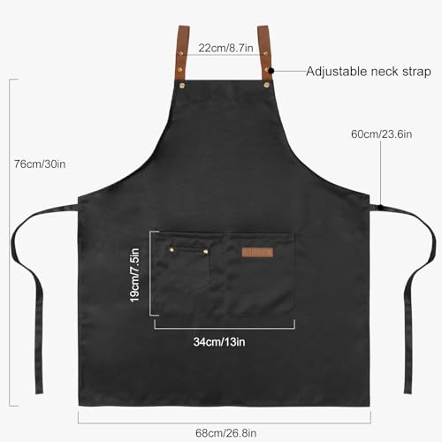 DILLMAN Art Aprons for Men Women H Back Straps Chef Apron with Pockets - color: Black