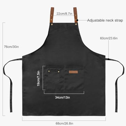 DILLMAN Art Aprons for Men Women H Back Straps Chef Apron with Pockets - color: Black